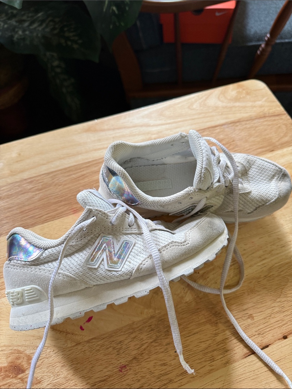 New Balance Kids White Sneakers with Holographic Accents